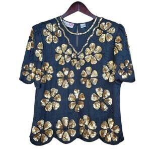 Vintage Floral Sequin Embellished Beaded Top